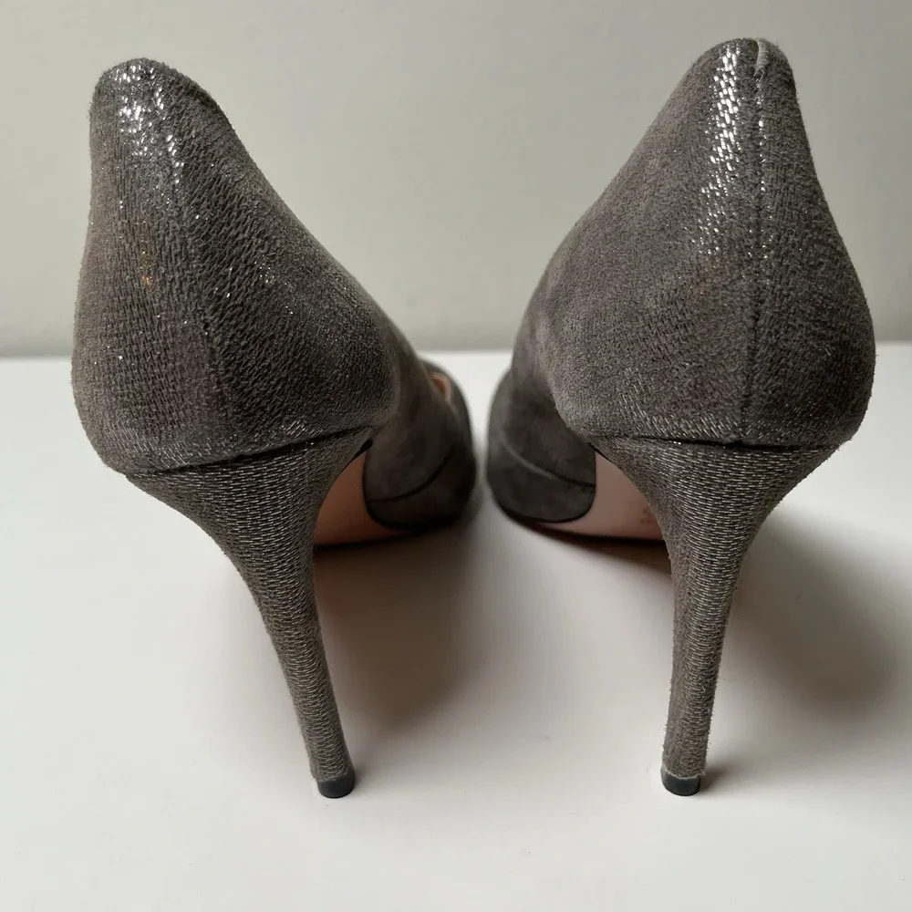Tory Burch Women's  Silver Black Metallic Shaila Cap Toe Pumps Sz 9.5 Heels Work